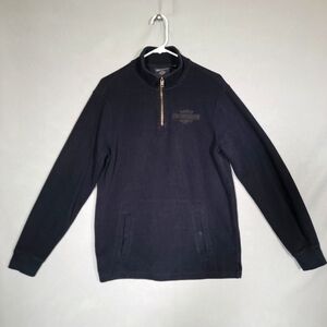 Harley Davidson Mens 1/4 Zip Black Knit Pullover Sweatshirt Size Medium
